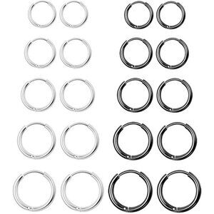 10 Pairs Small Hoop Earrings for Women Stainless Steel Gold Silver Black